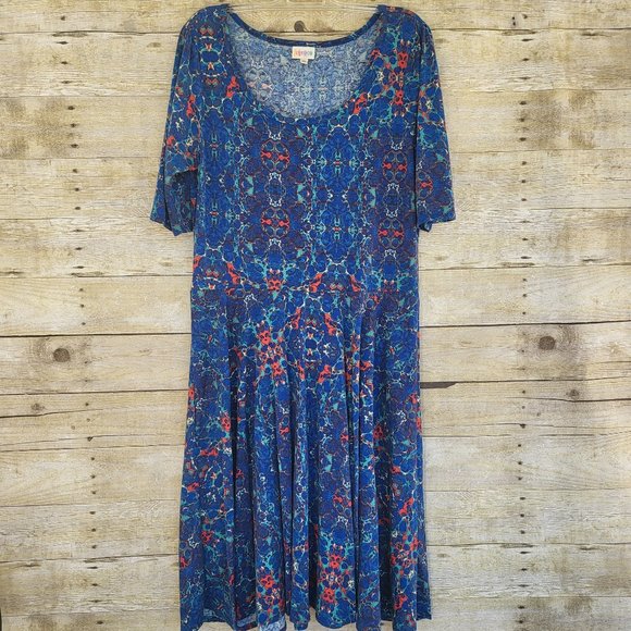 LuLaRoe Nicole Dress XL - Blues Red Green Print - Picture 1 of 5